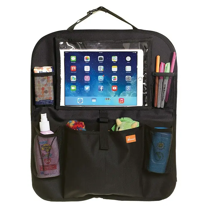 Dreambaby Autositz-Organizer Autorücksitz - Schwarz - Autositz-Organizer mit Tablet-Halterung und verschiedenen Fächern für Reiseutensilien, Spielzeug und Snacks. Ideal für Kinder auf langen Autofahrten.