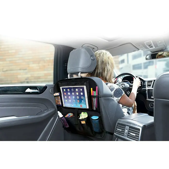 Dreambaby Autositz-Organizer Autorücksitz - Schwarz - Autositz-Organizer mit Tablet-Halterung und mehreren Fächern zur Aufbewahrung von Reiseutensilien, ideal für Familien.