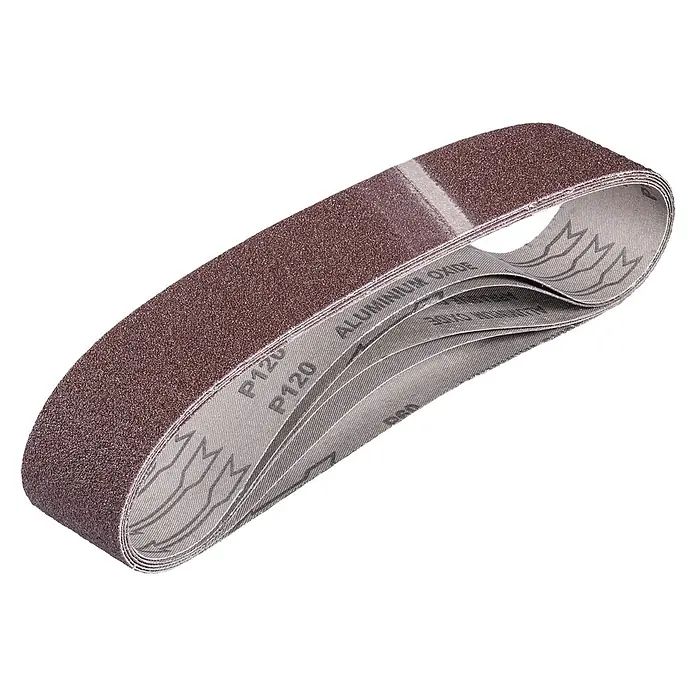Einhell Schleifband - 686 x 50 mm, Körnung: 60 - 120, 5 -tlg. - Ein braunes Schleifband der Körnung P120 aus Aluminiumoxid für Schleifmaschinen.