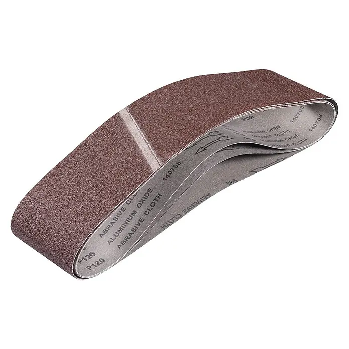 Einhell Schleifband - 914 x 100 mm, Körnung: 60 - 120, 3 Stk. - Nahaufnahme eines Schleifbandes mit Aluminiumoxid-Schleifmittel, ideal für Holz- und Metallbearbeitung.