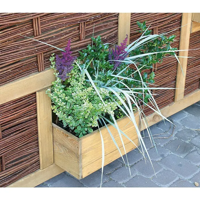 T & J Pflanzkasten Labo 3D gebeizt - Holz, Braun, Passend für: Labo 3D - Dekorativer Holzkasten mit bunten Pflanzen an einem geflochtenen Holzzaun. Ideal für Gartenliebhaber, die eine natürliche Note suchen.