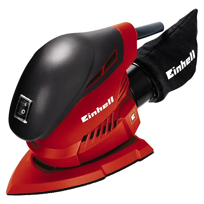 Einhell Elektro-Multischleifer TH-OS 1016 - 100 W, Leerlaufschwingzahl: 24.000 U/min, Durchmesser Schwingkreis: 1,6 mm - Dreieckschleifer von Einhell mit roter und schwarzer Oberfläche und Staubfangsack.