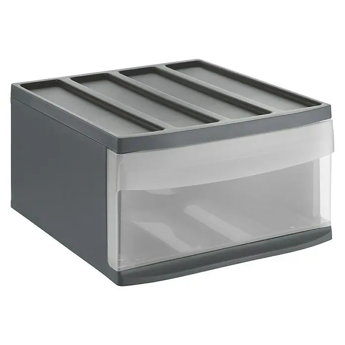 Rotho Schubladenbox Systemix L - L x B x H: 39,5 x 34 x 20,3 cm, Anthrazit, Anzahl Schubladen: 1 Stk. - Schubladenbox aus grauem und transparentem Kunststoff zur Aufbewahrung verschiedener Gegenstände. Praktisch und platzsparend.