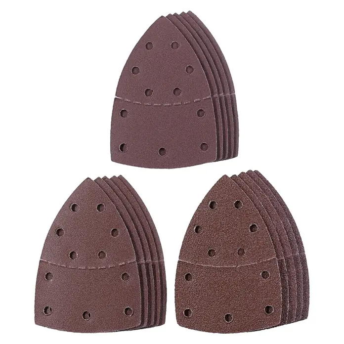 Einhell Schleifblatt-Set - 15 -tlg., Körnung: 60 - 180 - Stapel von dreieckigen Schleifpapierbögen mit Löchern für eine Schleifmaschine. Ideal zum Schleifen von Holz, Metall und Kunststoff.
