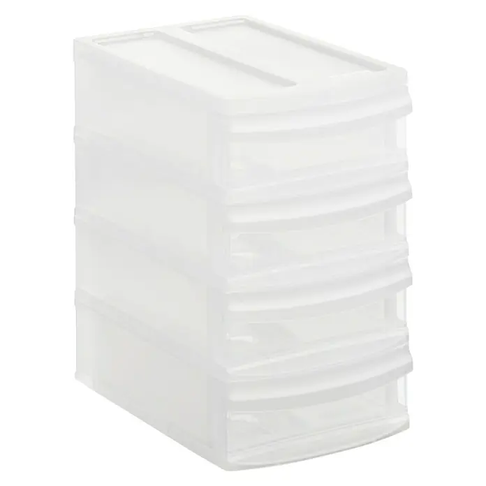 Rotho Schubladenbox Systemix XS - L x B x H: 19,6 x 4,2 x 23,3 cm, Transparent, Anzahl Schubladen: 4 Stk. - Transparenter Organizer mit 4 Schubladen zur Aufbewahrung von Büro- oder Bastelbedarf. Ideal für Ordnung im Büro.