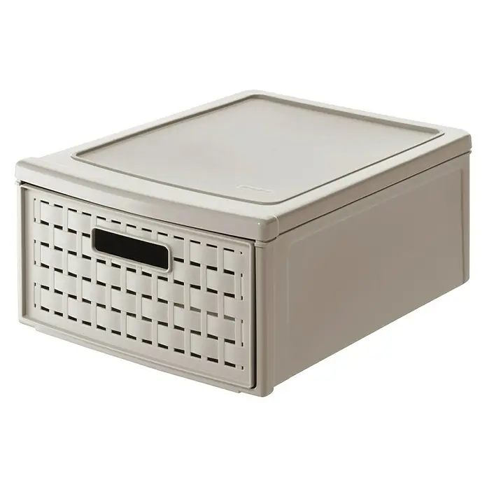 Rotho Schubladenbox Country - L x B x H: 35 x 26 x 14,5 cm, Cappuccino, Anzahl Schubladen: 1 Stk. - Aufbewahrungsbox in Taupe mit Korbgeflecht-Design und Deckel für eine ordentliche und stilvolle Aufbewahrung.
