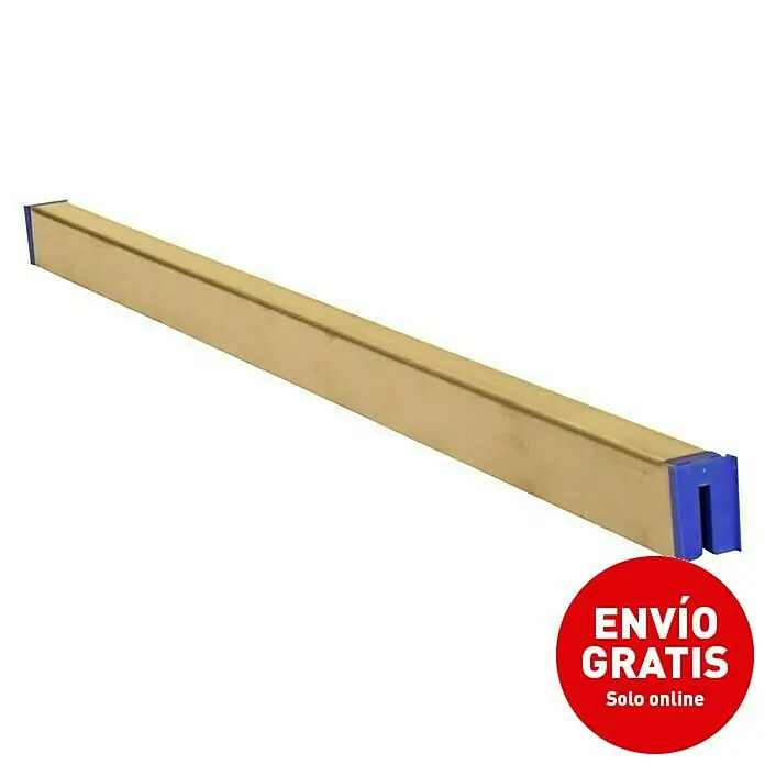Simonrack Simoninox Travesaño - Largo: 80 cm, Acero inoxidable - Imagen del producto de una barra de oro rectangular larga con tapas de extremo azules.