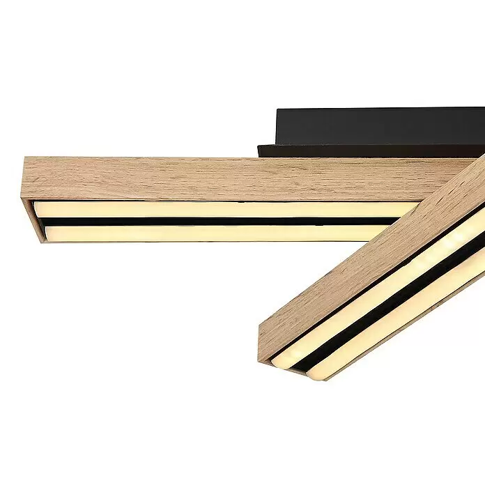 Globo Doro LED-Deckenleuchte Holzoptik - 24 W, L x B x H: 51,5 x 36,5 x 11 cm, Holzoptik/Schwarz, Warmweiß - Moderne LED-Deckenleuchte mit hellem Eichenholzrahmen und schwarzen Metallakzenten, ausgestattet mit integrierten warmweißen Lichtstreifen.