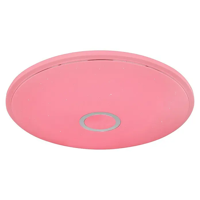 Globo LED-Deckenleuchte rund Connor - 30 W, Ø x H: 680 cm x 90 mm, Weiß, RGB - Rosafarbene Deckenleuchte mit funkelnden Akzenten und einem silbernen Mittelring, die jedem Raum einen verspielten Touch verleiht.