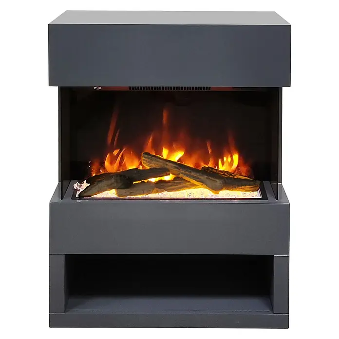 Voltomat HEATING Chimenea eléctrica Malmo - 1.500 W, Antracita, 25,1 x 55,6 x 76 cm - La imagen muestra una chimenea eléctrica moderna con llamas y troncos realistas, creando un ambiente acogedor.