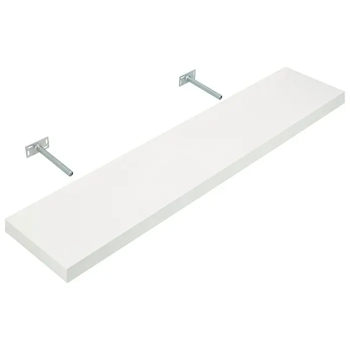 Dolle Wandboard Big Boy - L x B x H: 115 x 25 x 5 cm, Weiß, Belastbarkeit: 30 kg - Eine weiße Schweberegal mit zwei silberfarbenen Halterungen, die für eine moderne Wandgestaltung sorgen und stilvollen Stauraum bieten.