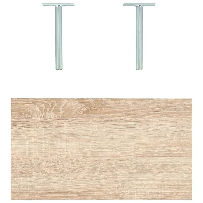 Dolle Wandboard Big Boy - L x B x H: 44,5 x 25 x 5 cm, Eiche, Belastbarkeit: 30 kg - Nahaufnahme eines Holzpaneels mit zwei Tischbeinen, die darüber schweben, die das Produkt hervorheben.