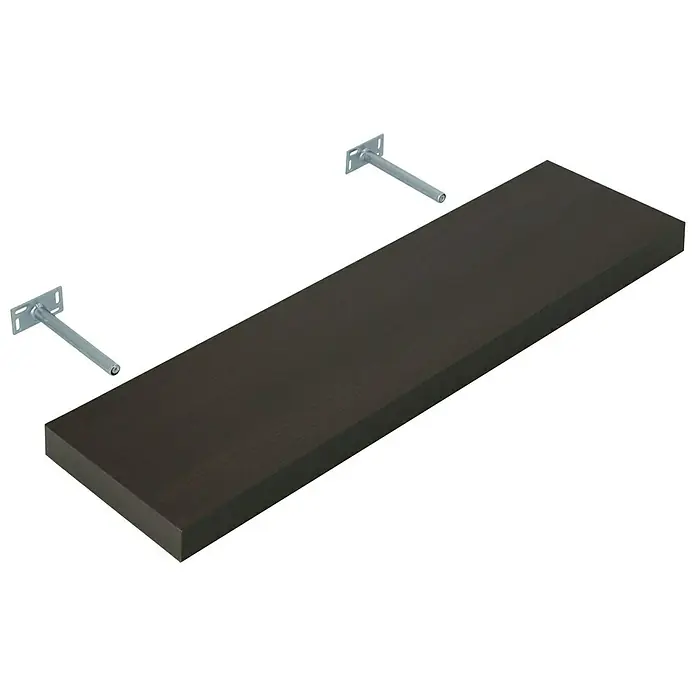 Dolle Wandboard Big Boy - L x B x H: 90 x 25 x 5 cm, Mocca, Belastbarkeit: 30 kg - Eine dunkle, rechteckige Holzablage mit silbernen Halterungen für die Wandmontage, schlicht und modern für jeden Raum.