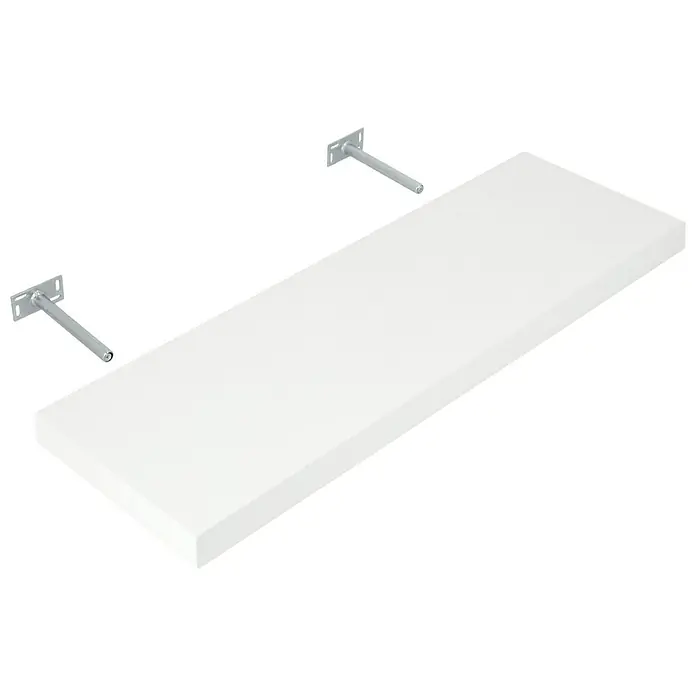 Dolle Wandboard Big Boy - L x B x H: 90 x 30 x 5 cm, Weiß, Belastbarkeit: 30 kg - Ein schwebendes, weißes Regal mit zwei robusten, silberfarbenen Halterungen für eine moderne und minimalistische Wandgestaltung.