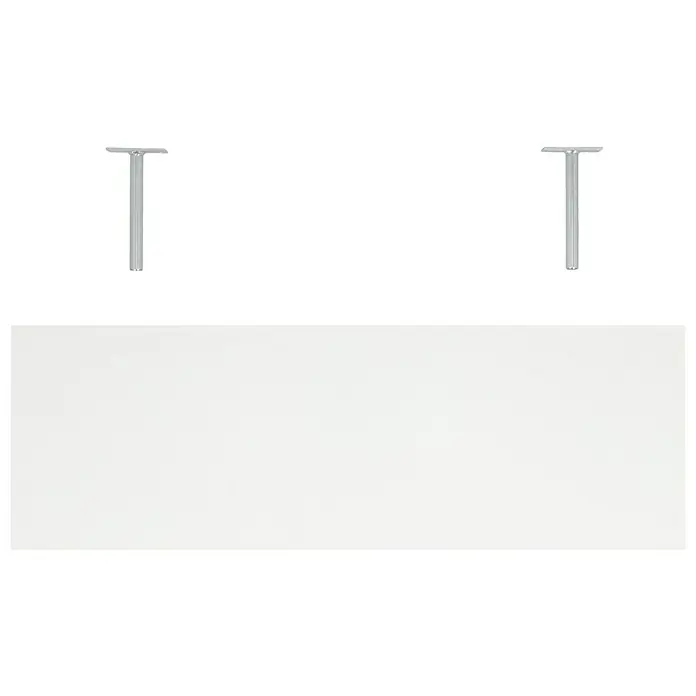 Dolle Wandboard Big Boy - L x B x H: 90 x 30 x 5 cm, Weiß, Belastbarkeit: 30 kg - Nahaufnahme einer weißen Bürotischplatte mit zwei Halterungen. Ideal für moderne Arbeitsbereiche und Büros.