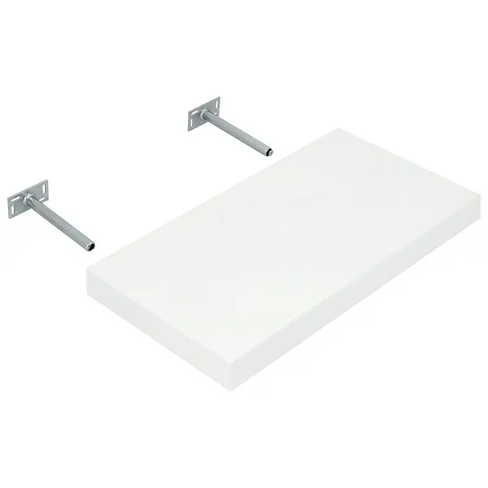 Dolle Wandboard Big Boy - L x B x H: 57 x 30 x 5 cm, Weiß, Belastbarkeit: 30 kg - Eine weiße schwebende Ablage mit zwei Metallhalterungen. Sie bietet praktischen Stauraum und ein modernes Design.