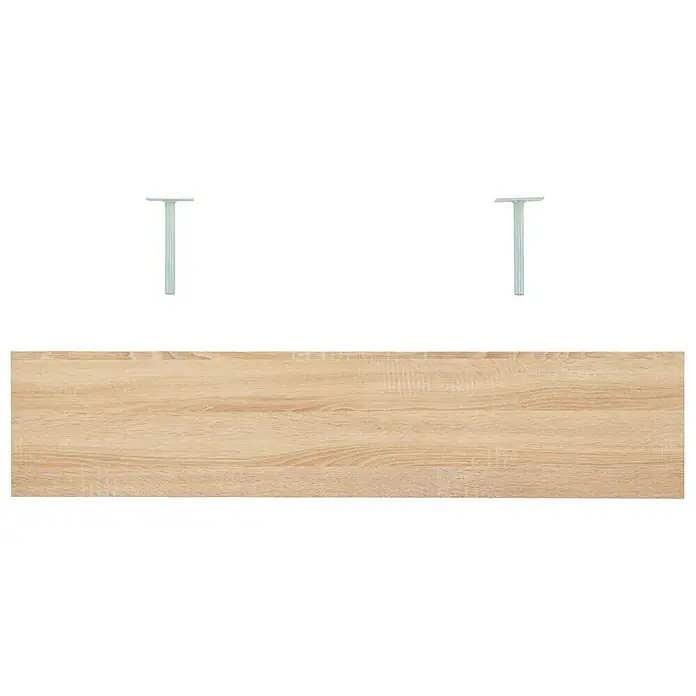 Dolle Wandboard Big Boy - L x B x H: 115 x 25 x 5 cm, Eiche, Belastbarkeit: 30 kg - Eine helle Holzplatte mit zwei silbernen Halterungen darüber, ideal für die Wandmontage und stilvolle Dekoration.