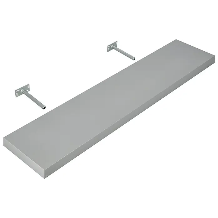 Dolle Estante flotante Big Boy - L x An x Al: 115 x 25 x 5 cm, Plateado, Carga soportada: 30 kg - Primer plano de una elegante estantería flotante con soportes metálicos sutiles, que combina diseño moderno y funcionalidad.