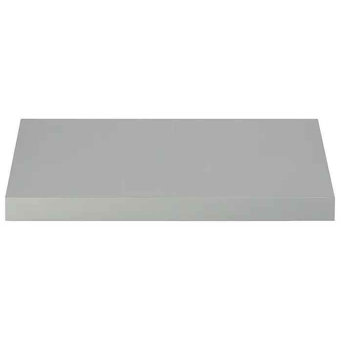 Dolle Estante flotante Big Boy - L x An x Al: 57 x 25 x 5 cm, Plateado, Carga soportada: 30 kg - Primer plano de una campana extractora de acero inoxidable. El aparato tiene un diseño elegante y moderno, adecuado para cocinas contemporáneas.