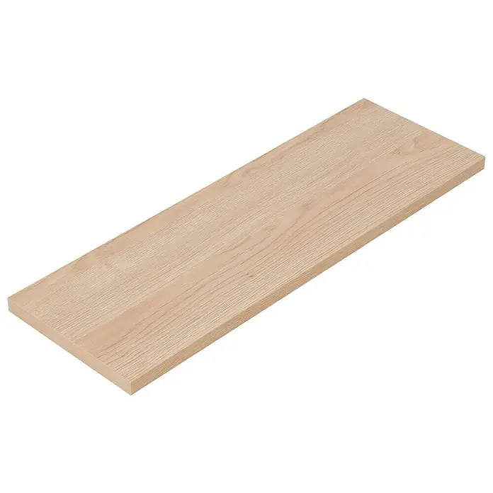 Dolle Wandboard Lite - L x B x S: 60 x 20 x 1,9 cm, Farbe: Eiche - Nahaufnahme einer rechteckigen Holzplatte mit glatter Oberfläche und sichtbarer Maserung vor schwarzem Hintergrund.