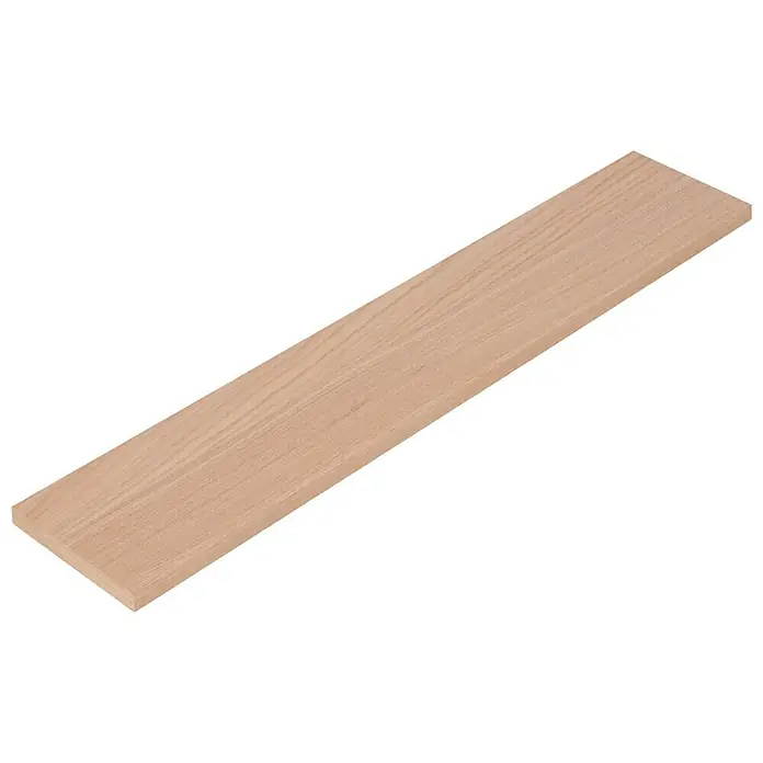 Dolle Wandboard Lite Vintage - L x B x S: 80 x 15 x 2 cm, Eiche - Nahaufnahme eines einzelnen, hellen Holzbretts mit deutlicher Maserung und einer glatten Oberfläche vor schwarzem Hintergrund.