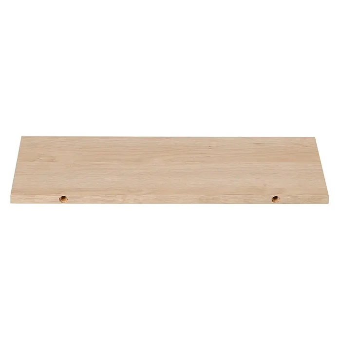 Dolle Wandboard Lite - L x B x S: 60 x 20 x 1,9 cm, Farbe: Eiche - Das Foto zeigt eine hellbraune Holzplatte mit zwei Bohrlöchern an der unteren Kante. Die Platte hat eine natürliche Holzmaserung.