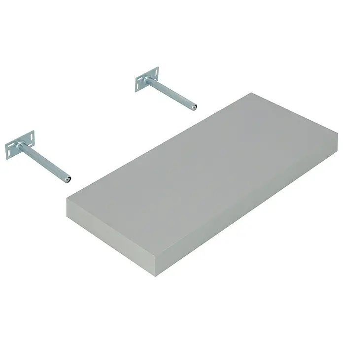 Dolle Estante flotante Big Boy - L x An x Al: 57 x 25 x 5 cm, Plateado, Carga soportada: 30 kg - Una estantería flotante con dos soportes metálicos. Ideal para interiores modernos, ofrece un almacenamiento elegante y una estética minimalista.