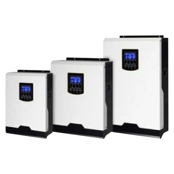 Inversor Axpert V - 1.500 W, 230 V, L x An x Al: 9 x 28,8 x 35,7 cm - Tres inversores solares de diferentes tamaños muestran la eficiencia energética y la versatilidad de las soluciones de energías renovables.