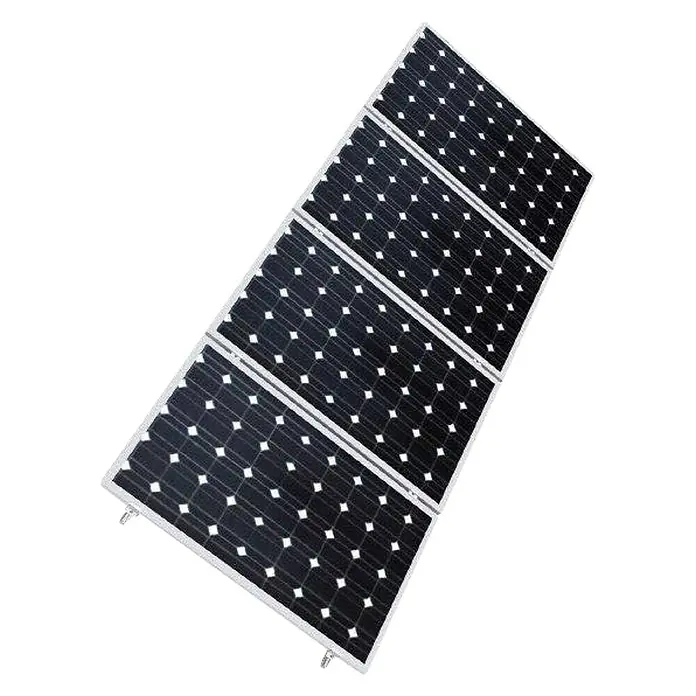 Soporte para fijación vertical 30º - Aluminio, L x An x Al: 50 x 200 x 100 cm, Hasta 2 módulos fotovoltaicos - Esta imagen muestra un conjunto de paneles solares, diseñados para capturar energía limpia, dispuestos sobre una superficie negra.