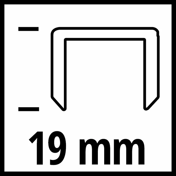 Einhell Drahtklammern - Länge: 19 mm, 3.000 Stk. - Abbildung eines 19 mm Klammern-Symbols, das die Länge des Produkts hervorhebt, ideal für Heimwerker- und Büroprojekte.