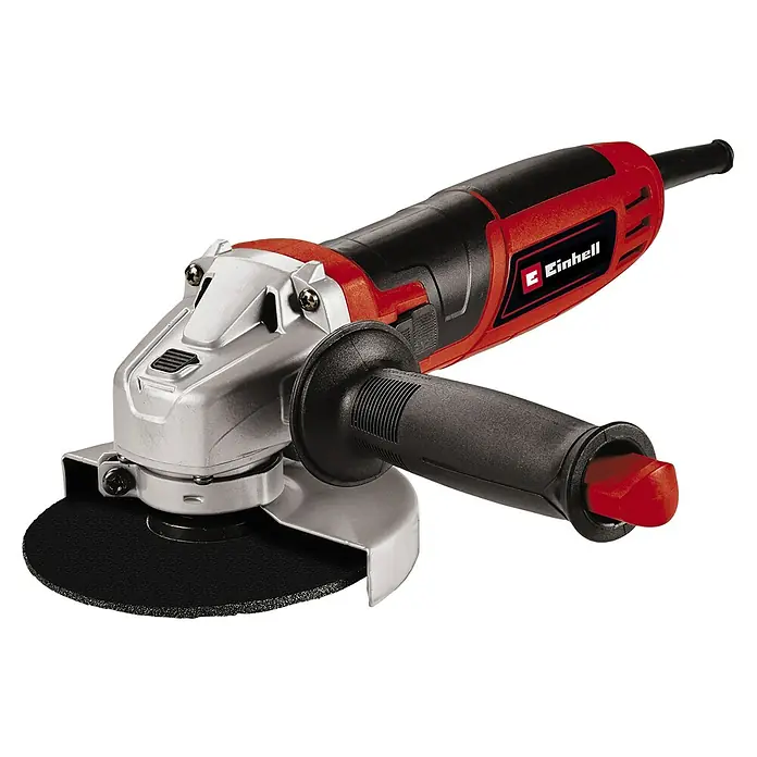Einhell Elektro-Winkelschleifer - 750 W, Durchmesser Scheibe: 115 mm, Leerlaufdrehzahl: 12.000 U/min - Ein roter und schwarzer Einhell Winkelschleifer mit einem schwarzen Schleifaufsatz und einem schwarzen Griff.