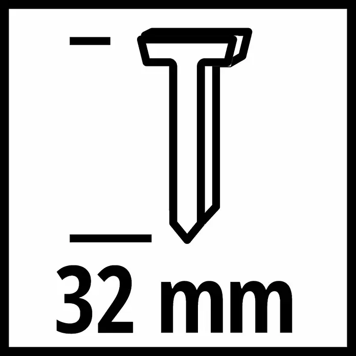 Einhell Streifennägel - Länge: 32 mm, 3.000 Stk. - Abbildung eines 32mm Nagels mit Kopf, dargestellt in Schwarz auf weißem Grund, um die Größe und das Aussehen des Produkts zu veranschaulichen.