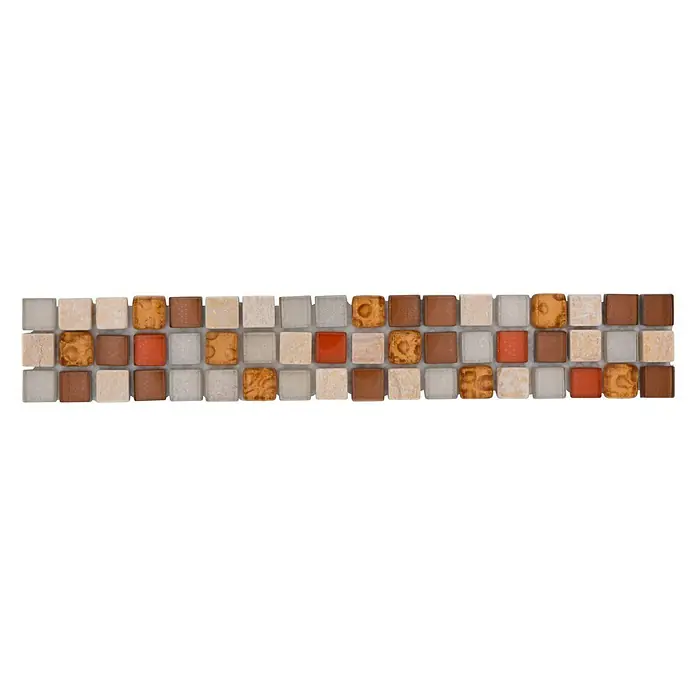 Fliesenbordüre Hendon BO NB1109 - 30 x 4,8 cm, Beige/Braun, Glänzend - Mosaikfliese mit verschiedenen Farben und Texturen. Geeignet für Küchenrückwände oder Badakzente. Ein edles Design mit Natursteinoptik.