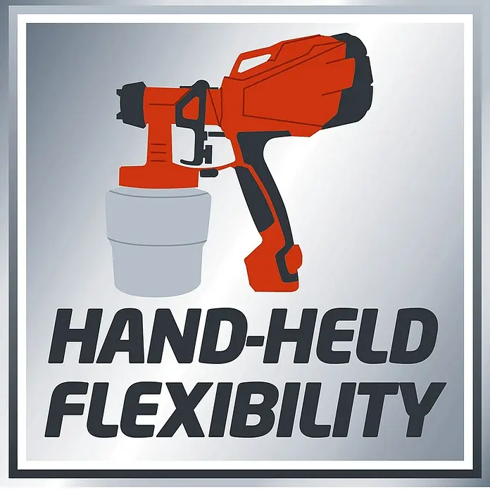 Einhell Classic Farbsprühsystem TC-SY 500 P - 500 W, Förderleistung: 0,55 l/min - Abbildung einer handgeführten Farbspritzpistole, die für Flexibilität bei verschiedenen Lackierarbeiten entwickelt wurde.