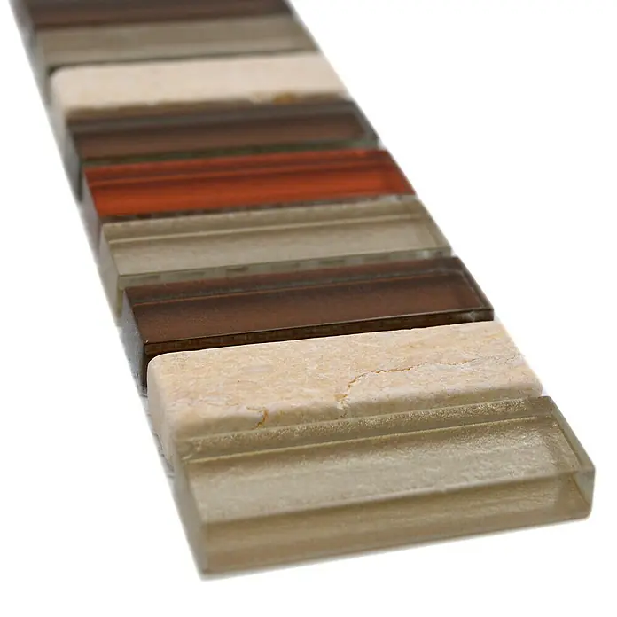 Fliesenbordüre Hendon BO NB1110 - 30,5 x 4,8 cm, Beige/Braun, Glänzend - Mosaikfliesen in verschiedenen Erd- und Brauntönen, ideal für stilvolle Wand- oder Bodengestaltung. Schaffen Sie mit diesen Fliesen eine warme Atmosphäre.