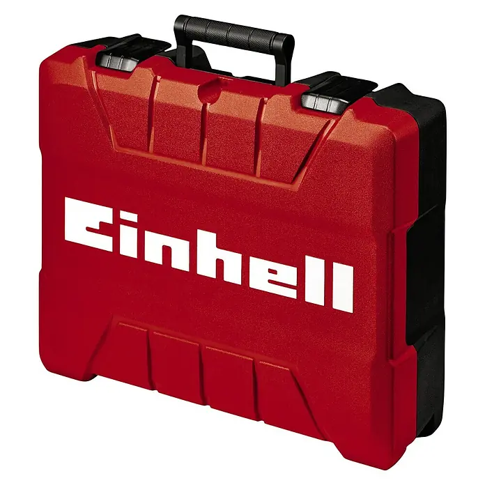 Einhell Expert Plus Kombihammer TE-RH 32 4F Kit - 1.250 W, 5 J, SDS-Plus-Aufnahme - Roter Werkzeugkoffer mit dem weißen Einhell-Logo und einem schwarzen Griff oben, ideal für die Aufbewahrung und den Transport von Werkzeugen.
