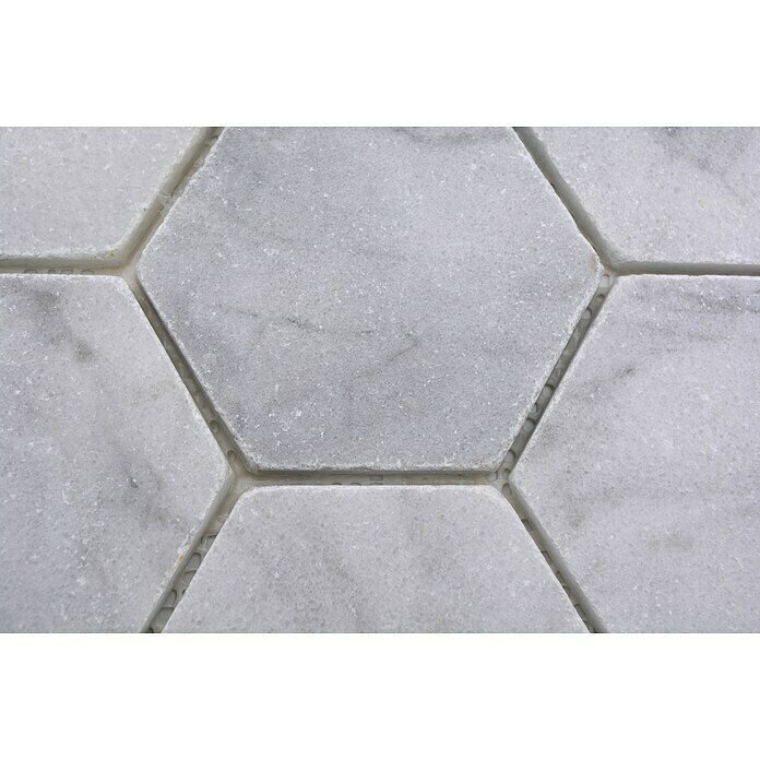 Mosaikfliese Hexagon Ibiza White Antique Marble XNT HX14219,9 x 26,2 cm, Weiß, Matt Detail Shot