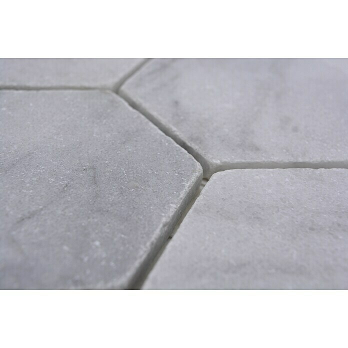 Mosaikfliese Hexagon Ibiza White Antique Marble XNT HX14219,9 x 26,2 cm, Weiß, Matt Detail Shot