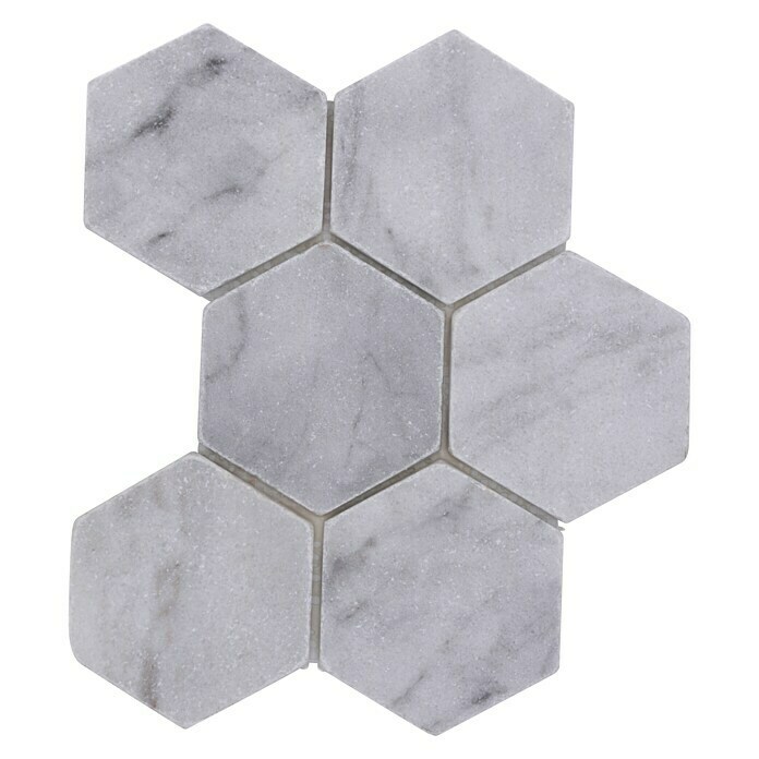 Mosaikfliese Hexagon Ibiza White Antique Marble XNT HX14219,9 x 26,2 cm, Weiß, Matt Top View