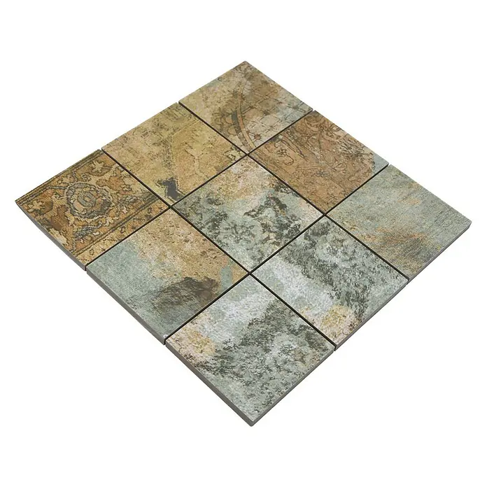 Mosaikfliese Quadrat Curtain 95 Mix CB 95BBG - 29 x 29 cm, Grün/Beige/Braun, Matt - Quadratische Mosaikfliese mit neun Teilen und einem rustikalen Design für stilvolle Wand- oder Bodengestaltung in Innenräumen.