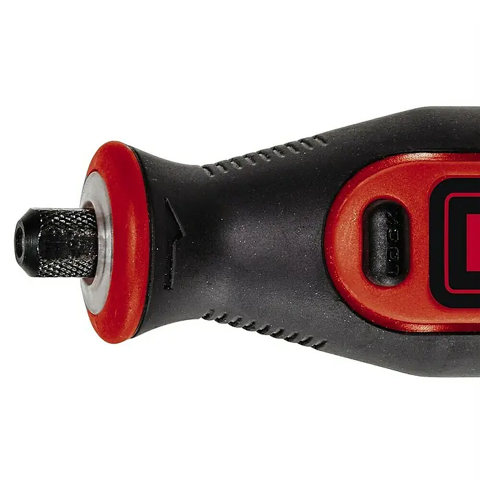 Einhell Akku-Multifunktionswerkzeug - 7,2 V, 1 Akku, 1.500 mAh - Detailaufnahme eines Schraubendrehers mit schwarzem Griff und rotem Akzent, der auf Funktionalität und Komfort ausgelegt ist.
