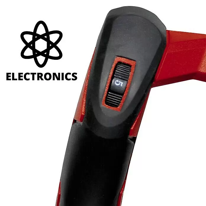 Einhell Expert Farb- & Mörtelrührer TE-MX 1600-2 CE - M 14, 1.600 W - Roter und schwarzer Werkzeuggriff mit 'ELECTRONICS' Logo und schwarzem Schieberegler auf '5', für elektronische Drehzahlregelung.