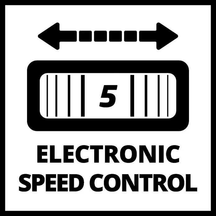 Einhell Akku-Multifunktionswerkzeug - 7,2 V, 1 Akku, 1.500 mAh - Symbol für elektronische Geschwindigkeitsregelung mit Pfeilen für Richtungsänderung und numerischer Anzeige der Geschwindigkeit.