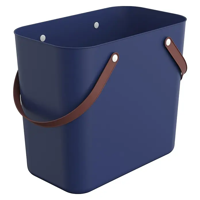 Rotho Albula Tasche Multibag Classic - 25 l, Dunkelblau, Kunststoff - Dieser Korb ist aus dunkelblauem Kunststoff gefertigt und hat braune Griffe. Er eignet sich ideal zur Aufbewahrung verschiedener Gegenstände.