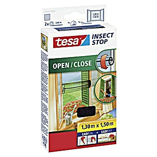 Tesa Insect Stop Insektenschutzgitter für Fenster zum Öffnen und Schließen (L x B: 150 x 130 cm, Klettbefestigung, Anthrazit)