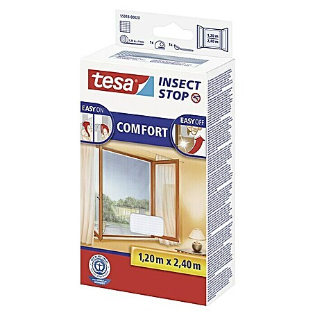 Tesa Insect Stop Insektenschutzgitter (Farbe Gewebe: Weiß, L x B: 240 x 120 cm, Passend für: Bodentiefe Fenster, Klettbefestigung)