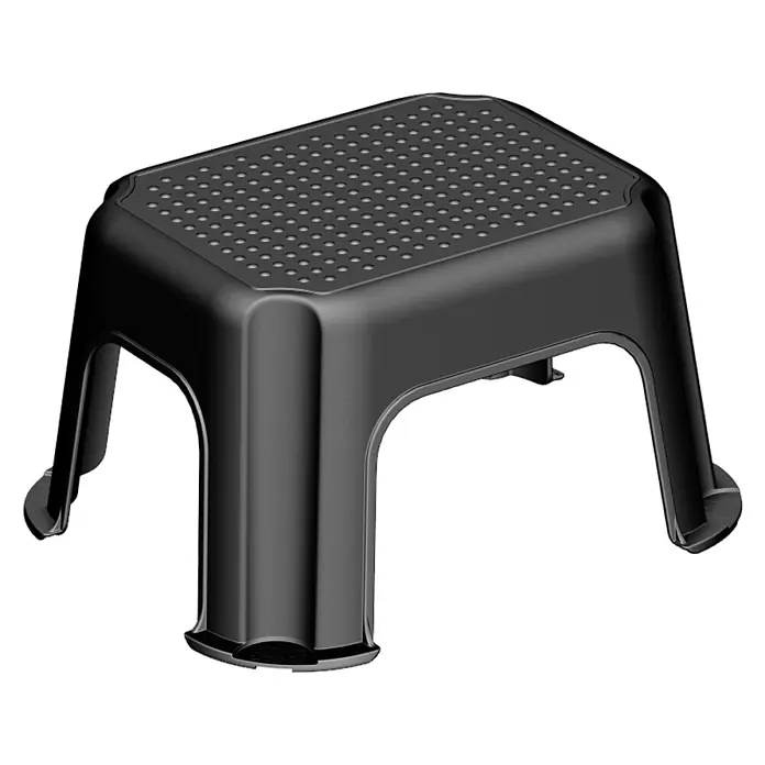Trittschemel - 36 x 43 x 24 cm, Belastbarkeit: 150 kg, Schwarz/Schwarz - Schwarzer Tritthocker mit rutschfester Oberfläche für sicheren Stand und zusätzliche Unterstützung im Alltag.