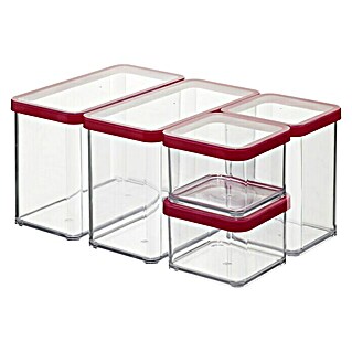 Rotho Aufbewahrungsbox-Set Loft (5 Stk., Deckelfarbe: Rot, Kunststoff)
