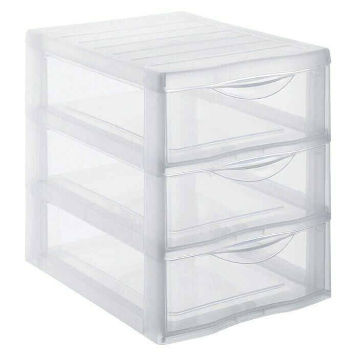 Rotho Schubladenbox OrgamixL x B x H: 25,5 x 18,5 x 25,5 cm, Transparent, Anzahl Schubladen: 3 Stk. Diagonal View