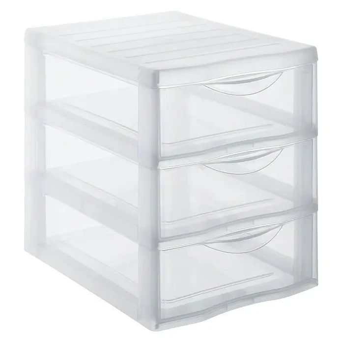 Rotho Schubladenbox Orgamix - L x B x H: 25,5 x 18,5 x 25,5 cm, Transparent, Anzahl Schubladen: 3 Stk. - Ein durchsichtiges, dreistöckiges Schubladen-Aufbewahrungselement aus Kunststoff. Es ist leer und sauber, ideal für die Organisation.